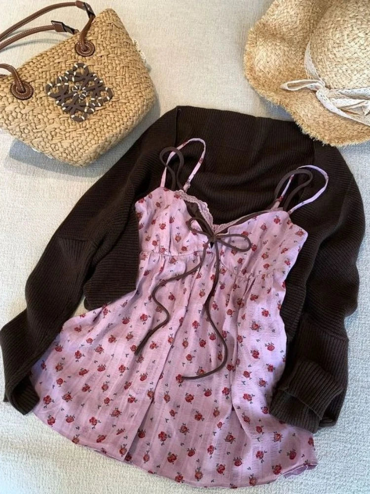 New Japanese Sweet Floral Y2k Tops Women Vintage Design Lovely Strap Top Harajuku Fashion Sexy Tanks Chic Korean Popular Clothes